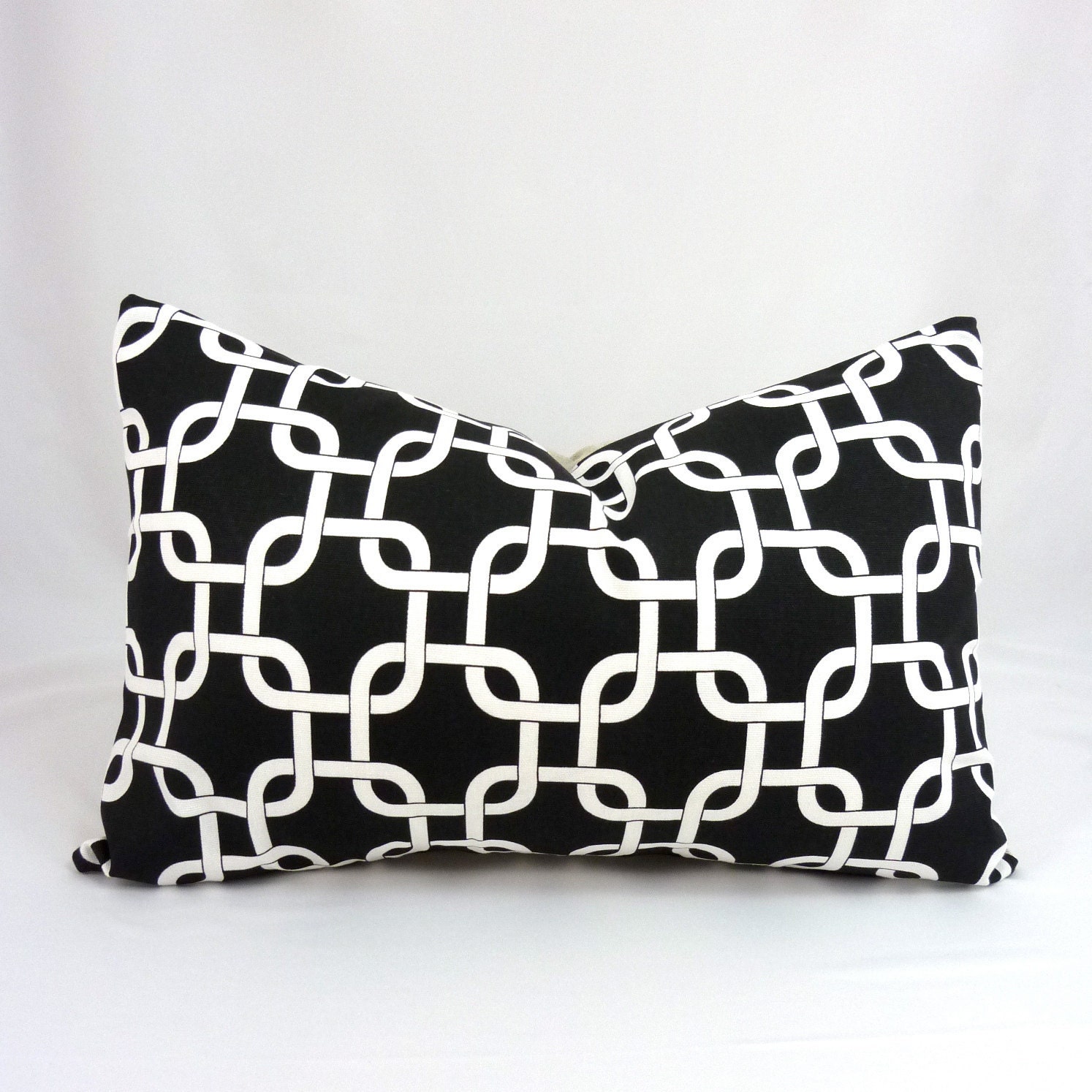 Designer Lumbar Pillow Cover in Gotcha Black - 12x18 inch - (White Chain Link Pattern on Black)