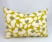 Designer Lumbar Pillow Cover in Helen Citrine - 12x18 inch (Natural/ Grey Abstract Floral on Citrine Yellow)