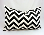 Designer Lumbar Pillow Cover in ZigZag Black White - 12x18 inch (Black and White Chevron Pattern)