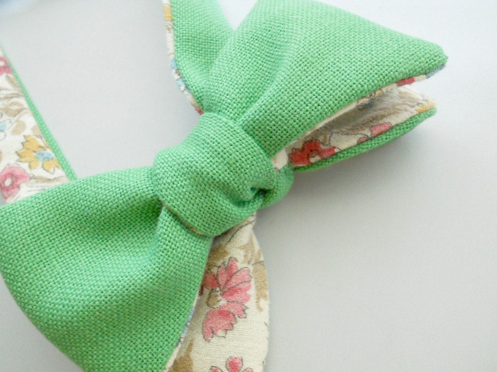 Lime Green and Vintage Floral Bowtie-Reversible-Freestyle-Adjustable