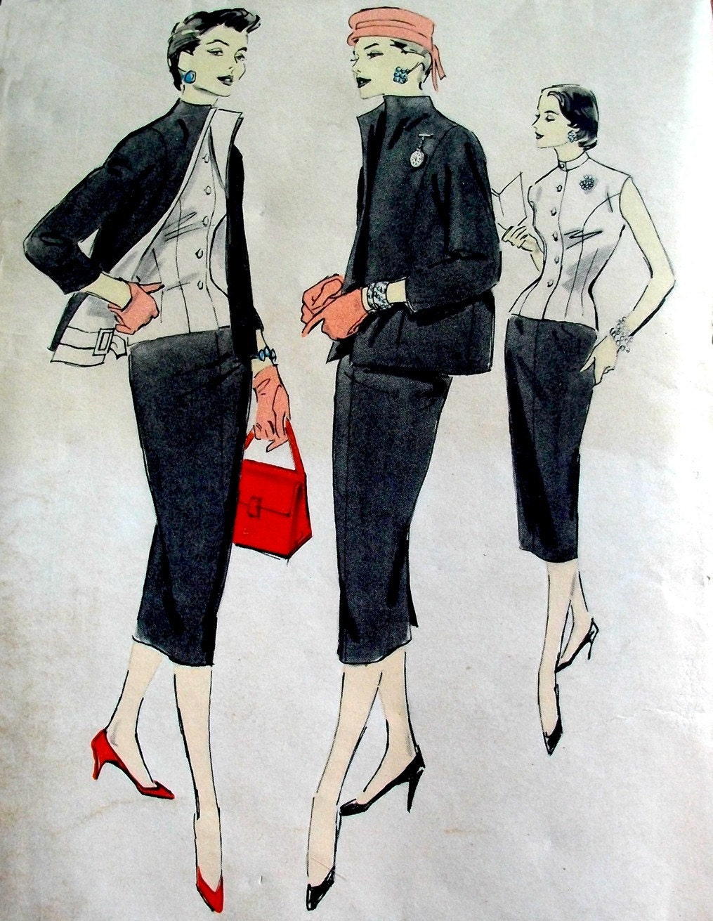 1950s Advance Designer Edith Head Sewing Pattern 8049 Size 14, Bust 34, Tailored Three Piece Suit Uncut Unused