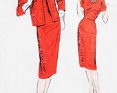 1950s Advance Pattern 9173 Size 15 Bust 35 Dress with Tailored Slim Skirt, Short Sleeved Low Neck, Factory Folds