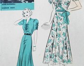 1930s Hollywood Pattern 1364 Joan Blondell Bust 32 Size 14 Bias Cut Girdle Style Dress Flared Skirt Shirred Bodice and Sleeves Ribbon or Belt