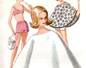 60s McCalls 6821 Swimsuit Bust 30 1/2 31 Half Size 9 Bathing Suit Poncho Annette Funicello Bikini Beach Separates UNCUT