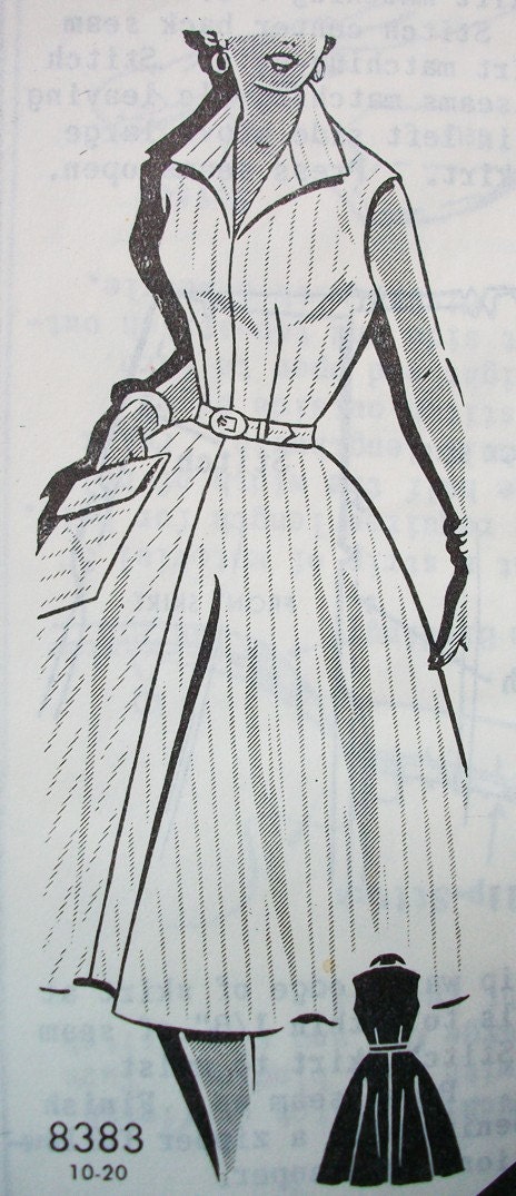 50s Patt O Rama 8383 Breast 28 Size 10 Girls Dress Full Skirt Tailored Fitted Bodice Sleeveless Large Collar Pockets Belted