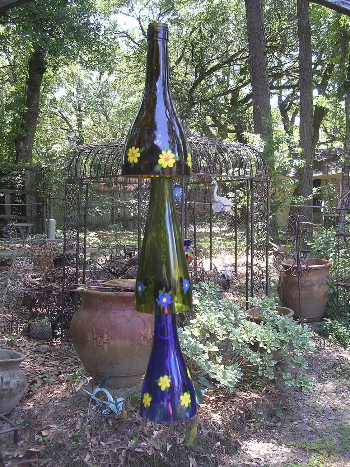 Garden yard bottle art recycled wine bottle Wind chime  SALE ITEM