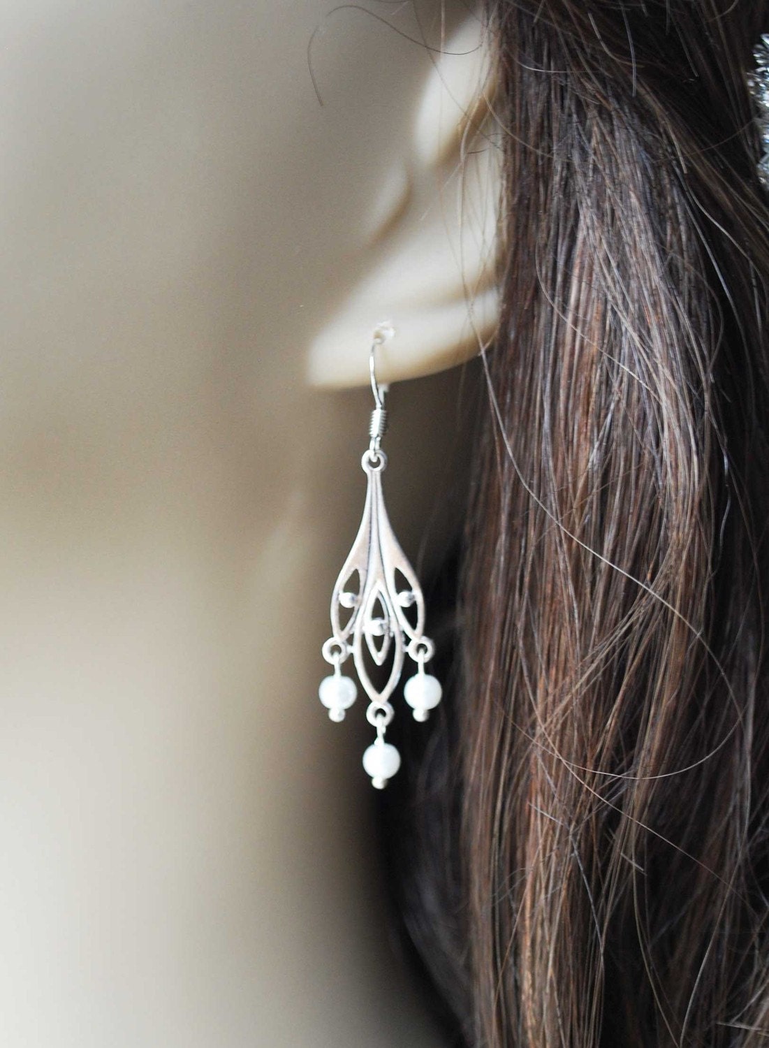 Emily - Art Nouveau - Vintage Inspired Pearl  CHANDELIER EARRINGS -Bridal Elegance
