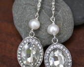 Art Deco Estate earrings with pearl -Gorgeous Vintage inspired drop earrings-Bridal