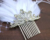 Feather fascinator - White Feather Fascinator with vintage jewel -perfect for your vintage inspired wedding