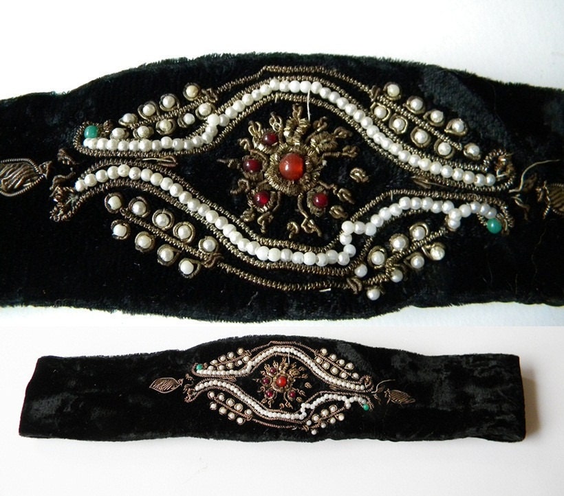 vintage velvet belt with metal beading