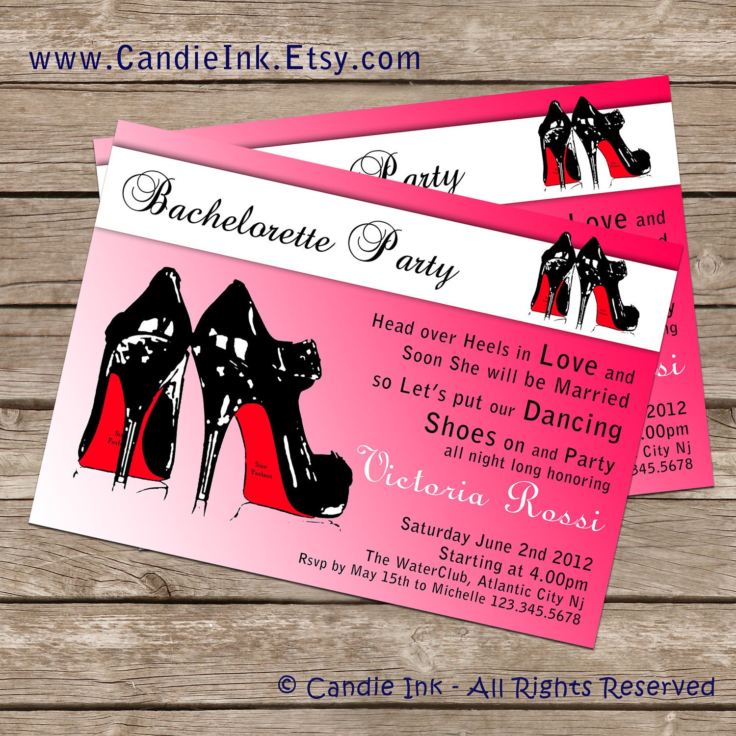 Girls night out, 5x7, Bachelorette Party, Print-at-home, Invitations, Electronic File, Stilettos, High Heels, Custom made