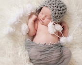 Baby Boy Crochet Hat, Newborn Baby Girl and Boy Crochet Hat in White and Gray with Earflaps, Great for Photo Prop