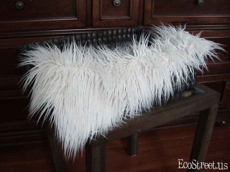 Off White Newborn Baby Boy or Girl Curly Mongolian 3" Pile Faux Fur Blanket, Great for photo prop