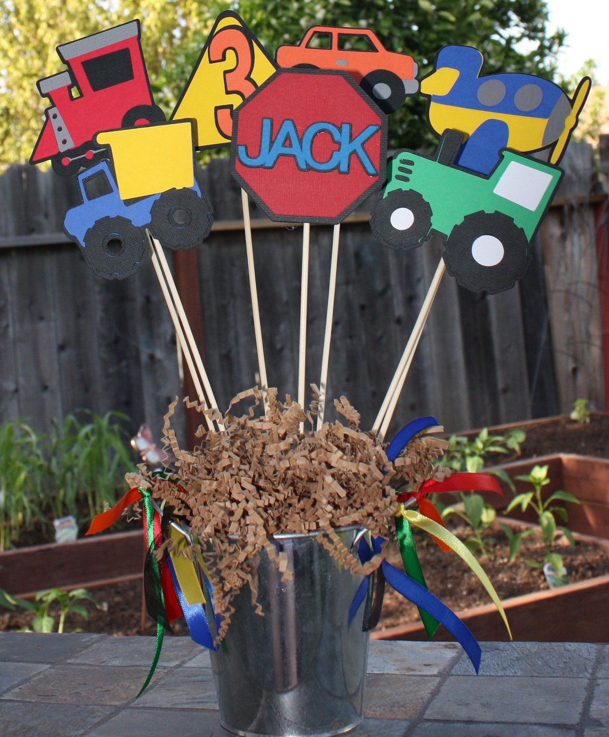 Transportation birthday party centerpiece for a child