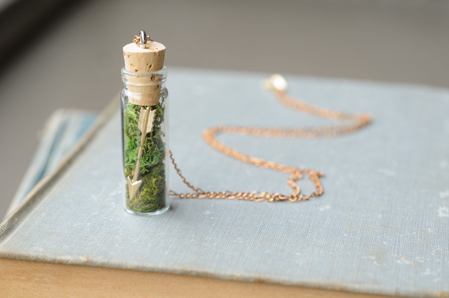 Arrow in a Bottle Necklace /  Moss Terrarium Pendant / Woodland / Hunger Games Gift