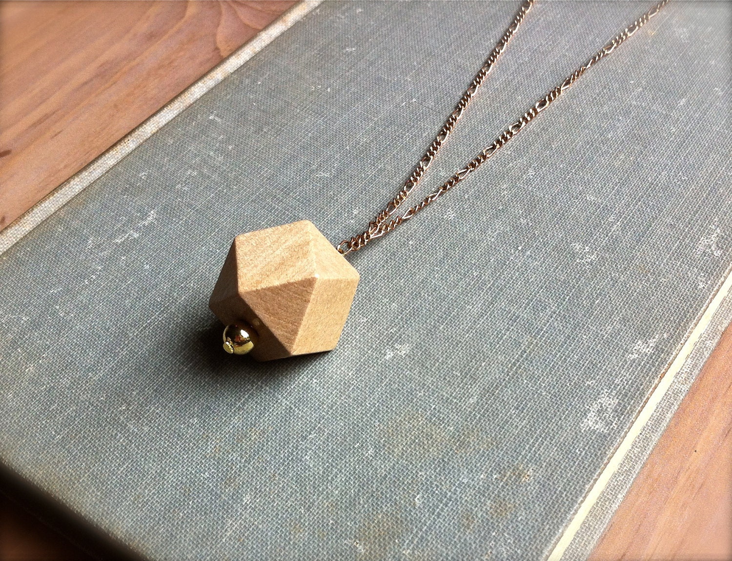 Faceted Wood Geometric Necklace / Minimalist Wooden Pendant / Spring Style