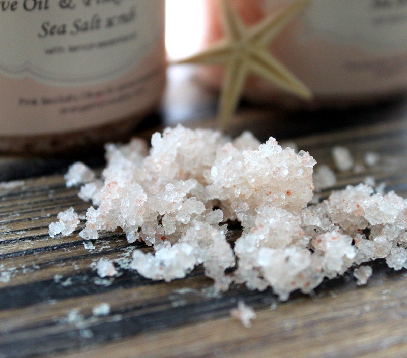 Pink Himalayan Olive Oil Salt Scrub with Lemon Essential Oil. Facial Scrub