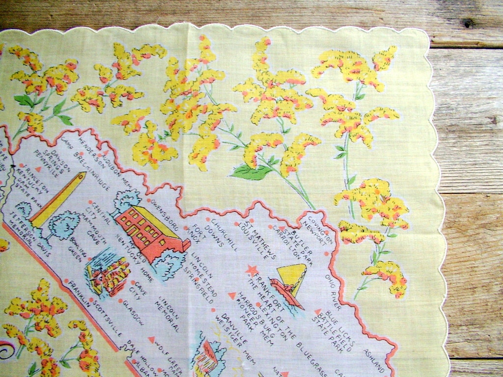 Road Trip vintage 1950s KENTUCKY souvenir hankie MINT with tag