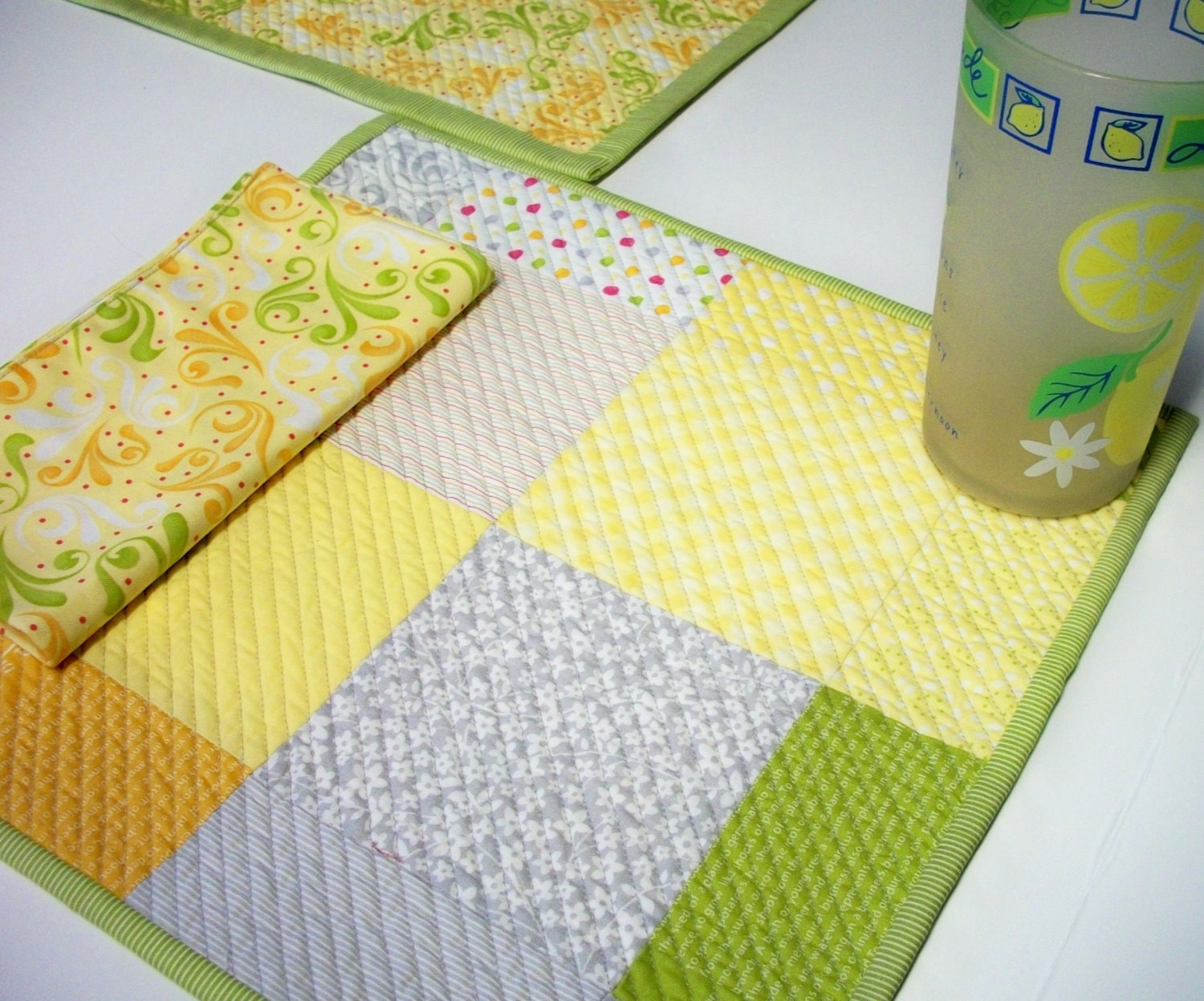Sunkissed Placemats Napkins Handmade Quilted Ready to Ship One of a Kind Reversible Set of 2