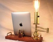 iPad - iPhone - iPod -  Old Time Light Dock - Sync and Charging Station- Oak - Edison Bulb swing arm light