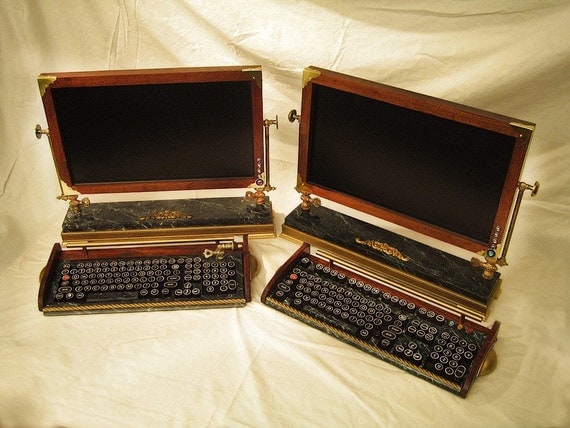 Custom Built Vintage Looking - 20inch Widescreen LCD Monitor-Wireless Keyboard-Mouse Combo ...Victorian Steampunk Style