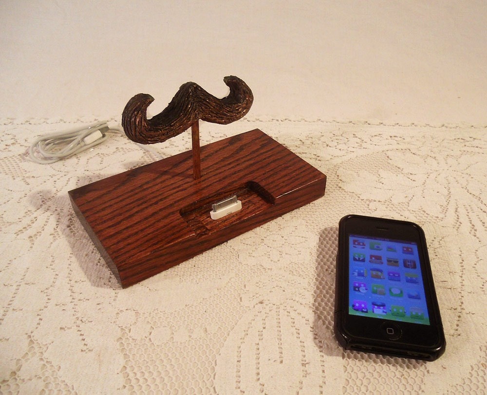 iPhone - iPod Dock - The Great Mustache - Charger and Sync Station - Oak - Only On Etsy..