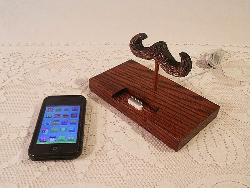 iPhone - iPod Dock - The Great Mustache - Charger and Sync Station - Oak - Only On Etsy..