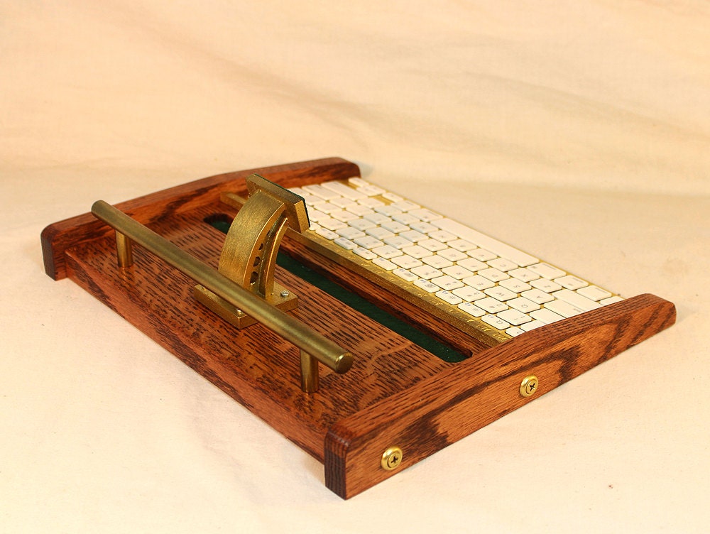 iPad Workstation - Keyboard - Tablet  Dock  - Steampunk V1- Oak -  iPad, IPhone, Tablet Bluetooth Keyboard Computer Desktop Workstation