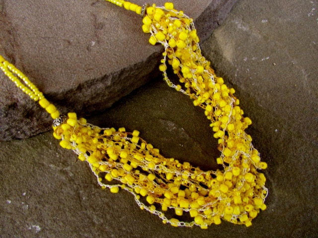 Ecuadorian Crocheted Yellow Beaded Necklace (Mercedes)