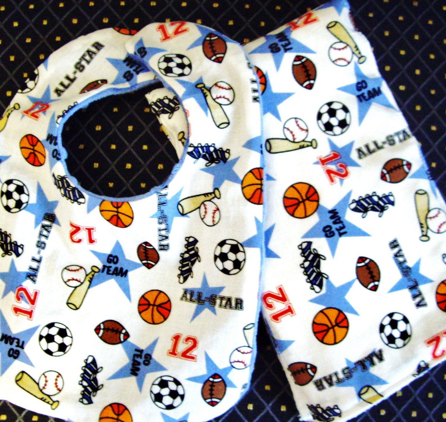 Sports Print Baby Boy Bib and Burp Cloth Set