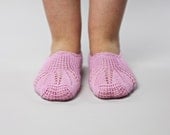 Pink hand knit socks slippers for women