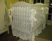 Reserved for Jena-Vintage White Washed Linen Crib Bedding -1" Ruffled Bumpers/Gathered Cribskirt-Ruffled Nursery Throw