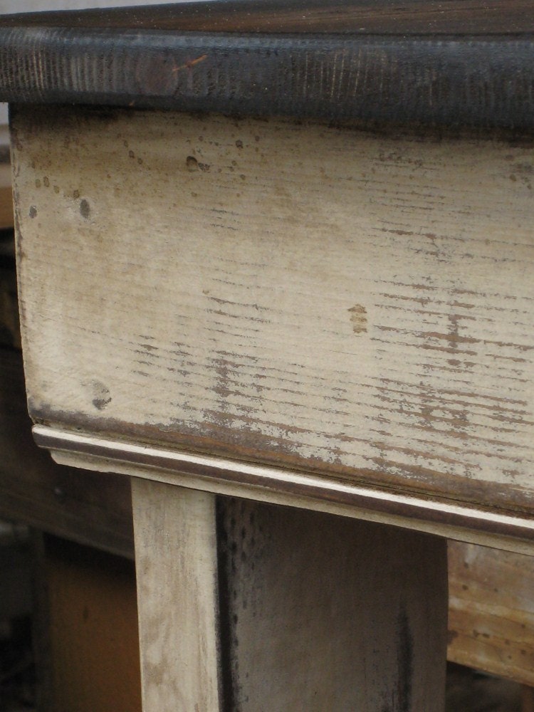 Farm Table - Primitive Style - in Distressed Cream and Warm Brown Stain