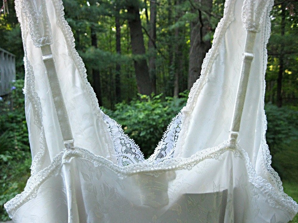 Creamy white brocade wedding dress Vintage lingerie slip over dress Fairytale Romantic Ruffle Bohemian Gypsy Eco chic Small - Medium