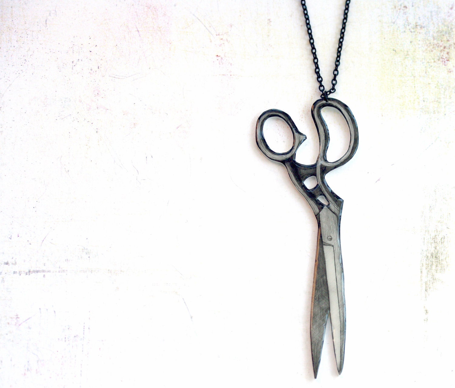 Scissors -pendant, drawing on plastic