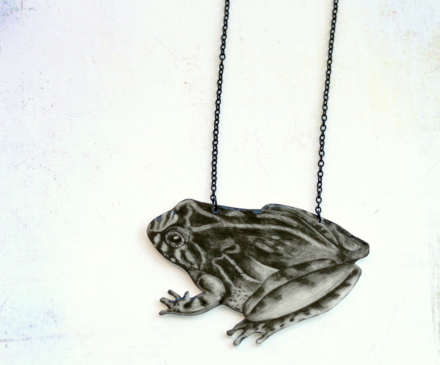 Frog necklace -pendant, drawing on plastic