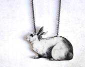 Rabbit necklace -pendant, drawing on plastic