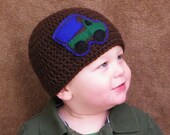 Chocolate Brown Crochet Beanie With Felt Dump Truck Applique -Choose Any Size
