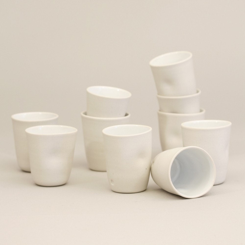 Porcelain Wine\/Juice Cups (set of 10), shiny white