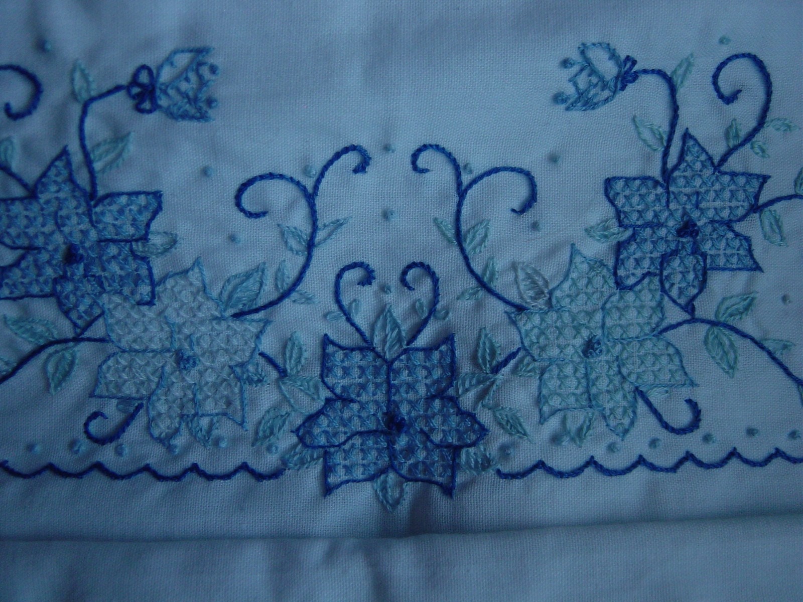 Hand Embroidered Royal Blue Pillow Cases
