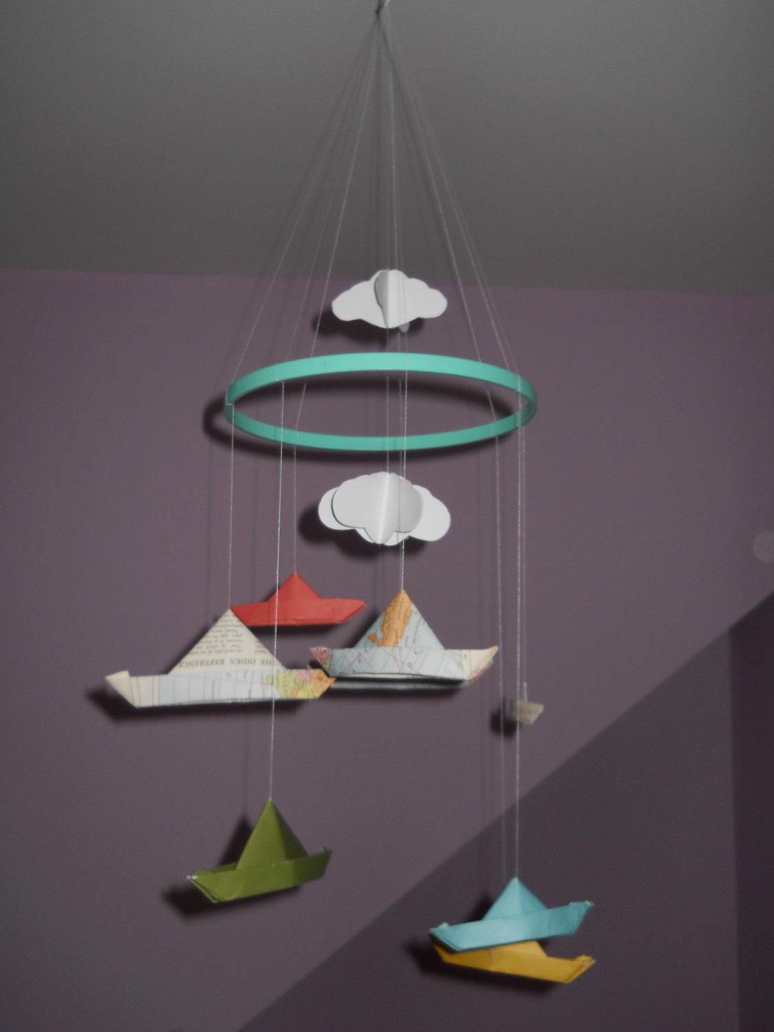Handmade Paper Boat Mobile