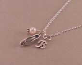 Ballet Necklace, Sterling Silver Ballet Slipper, Dancer, pink pearl, ballerina, ballet shoe charm, personalized, initial, monogram