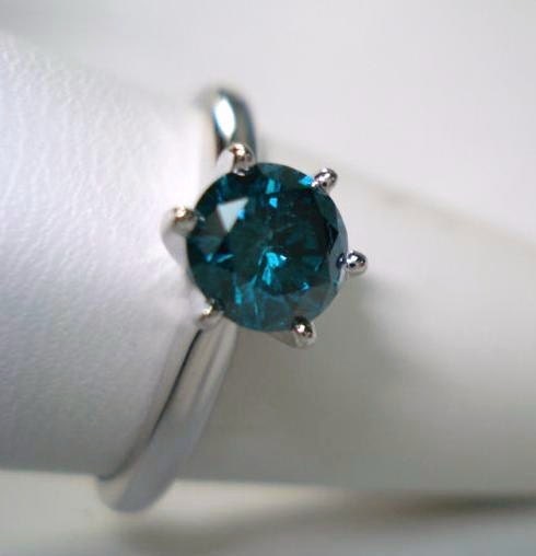 0.70 Carat CERTIFIED Blue Diamond Solitaire Engagement Ring 14K White Gold
