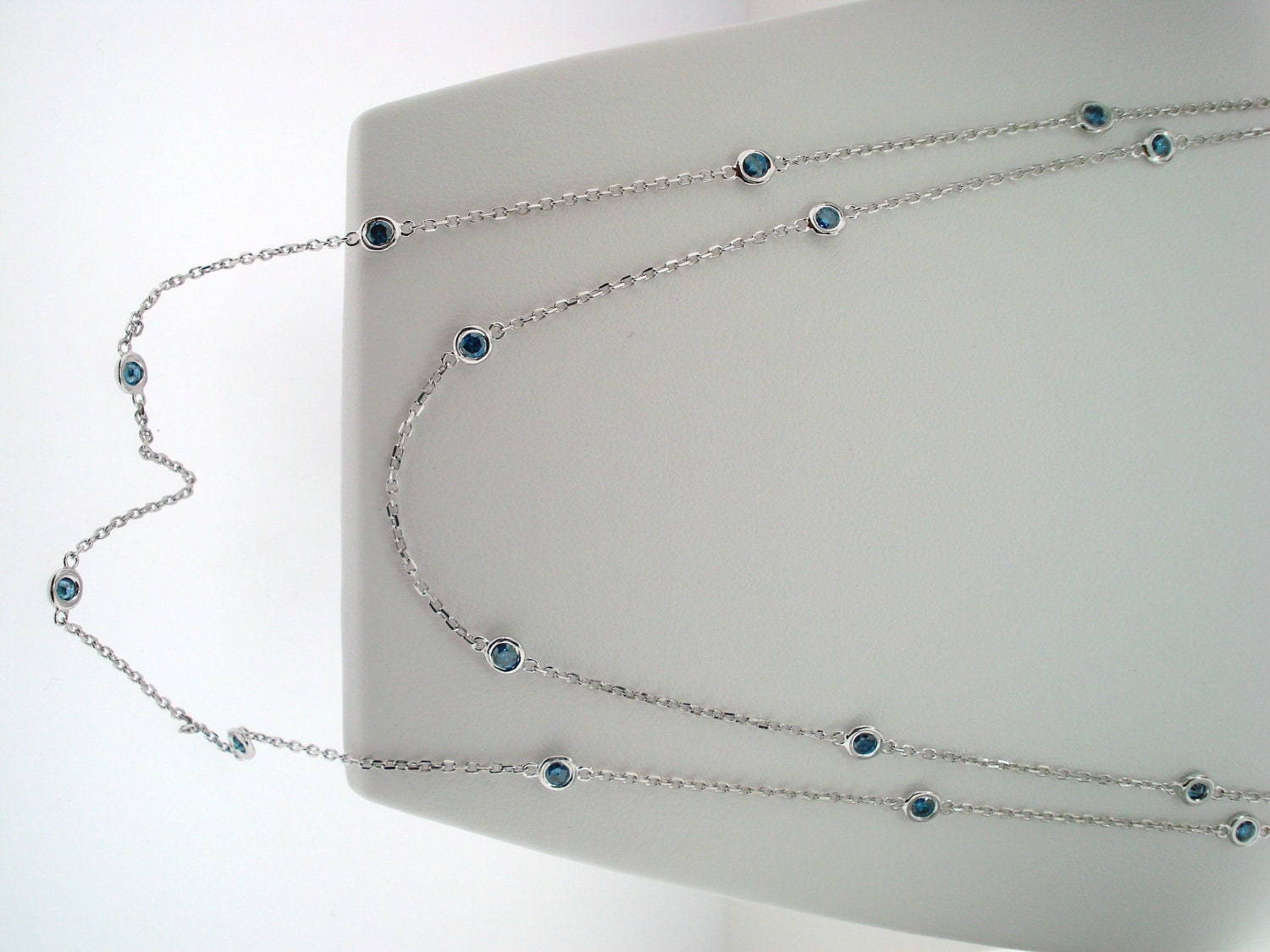 1.05 Carat  36" Inch Blue Diamond By The Yard Necklace 14k White Gold handmade