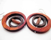 Wooden Earrings, Modern, Unique, Dangle, OOAK, handmade, with Goldstone