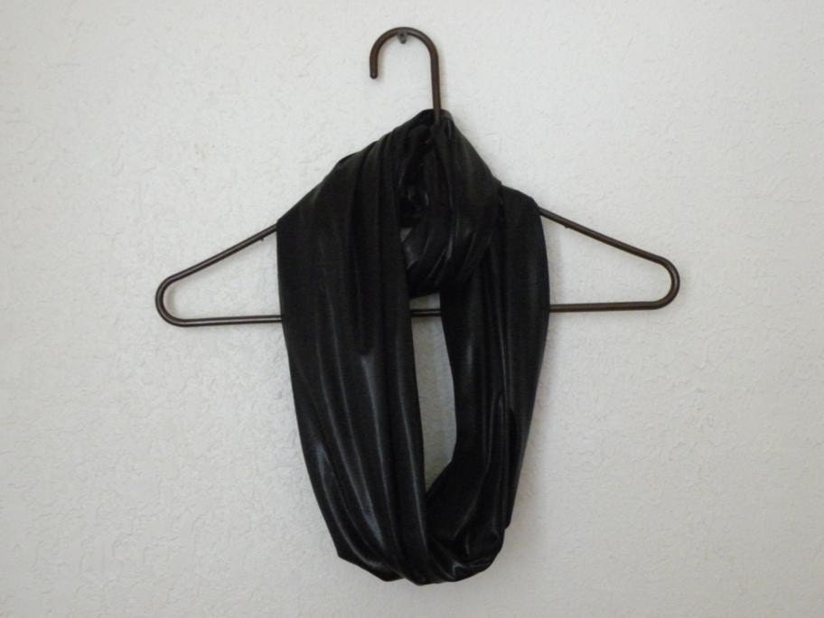 Liquid scarf drape faux leather circle cowl infinity fake black shine statement necklace luxury winter fall spring summer wrap