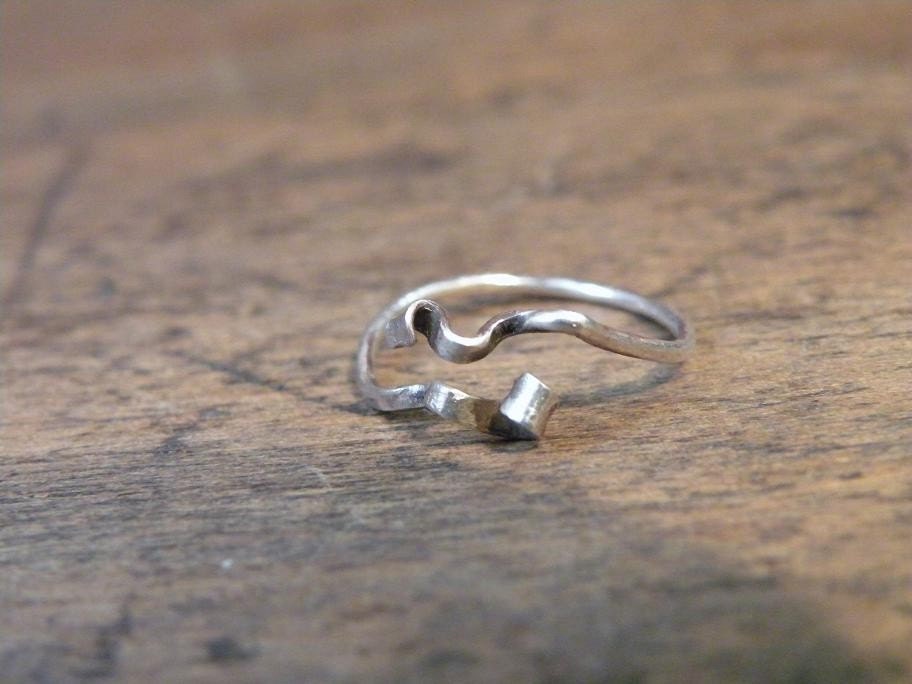 Ribbon sterling silver ring oxidized dainty rustic freeform modernist modern dressy organic wire hammered hand forged handmade custom
