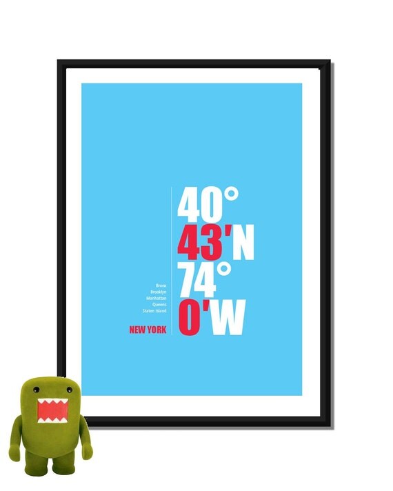NEW YORK City coordinate poster. A2 (420 x 594 mm)