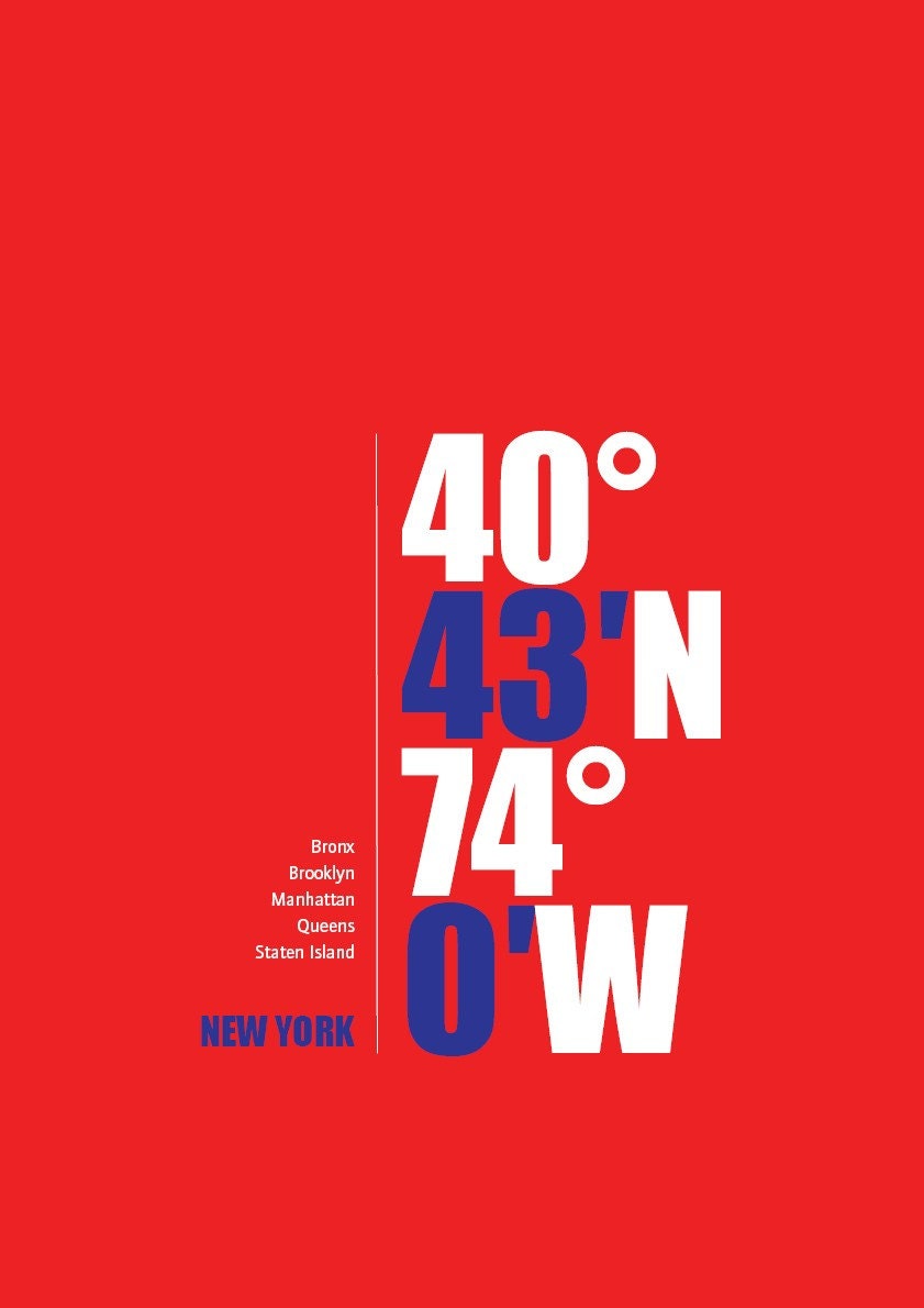 NEW YORK City coordinate poster. A2 (420 x 594 mm)
