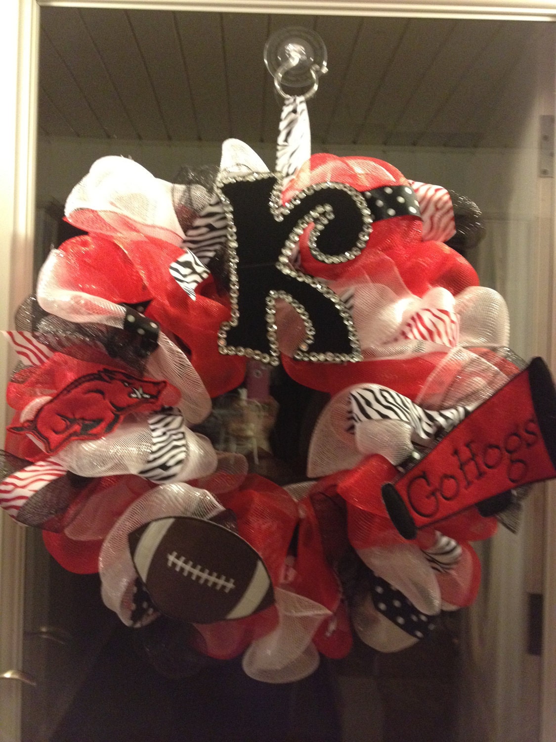 Arkansas Razorback poly mesh wreath monogrammed with hog